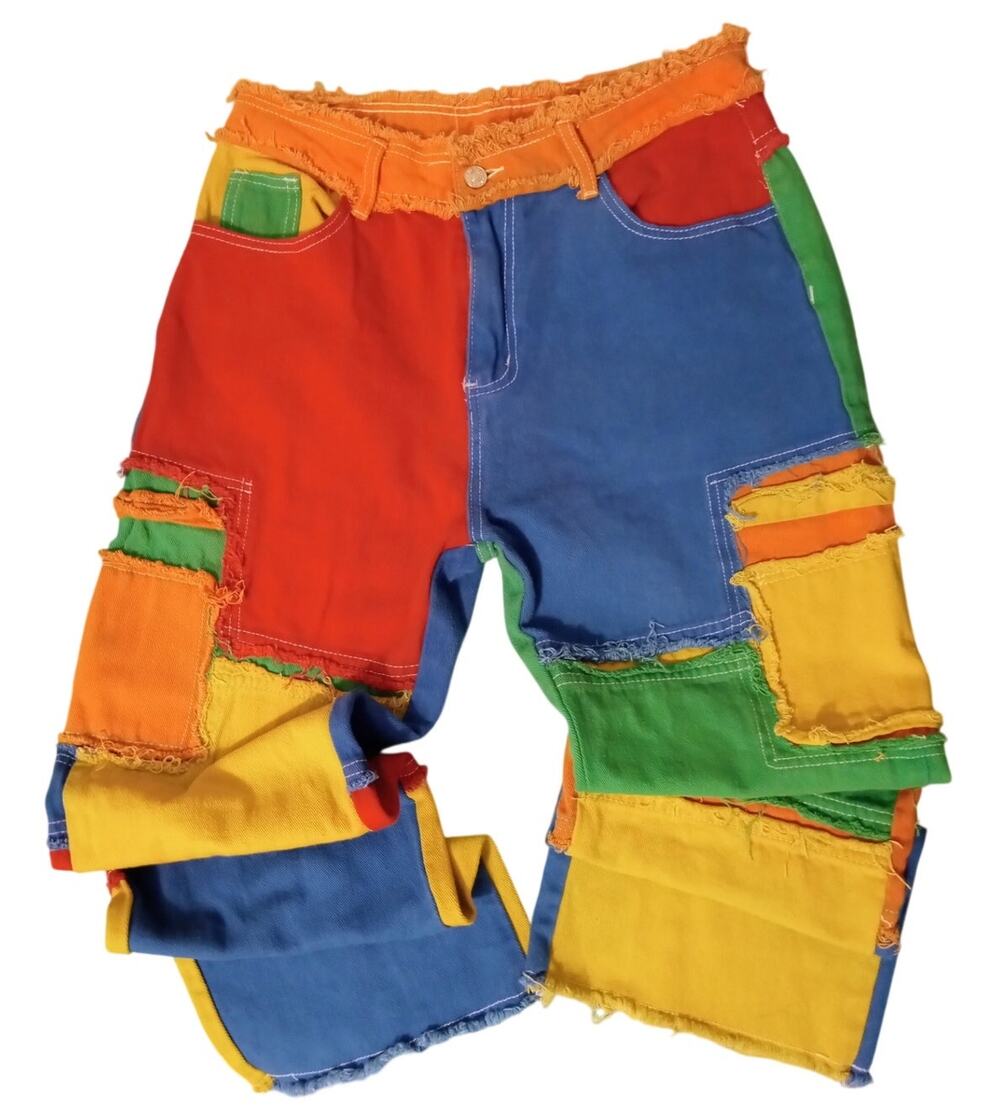 Primary Colors Color Block Patchwork Denim Boyfriend Fit Funky Jeans SZ 32 - Picture 1 of 10